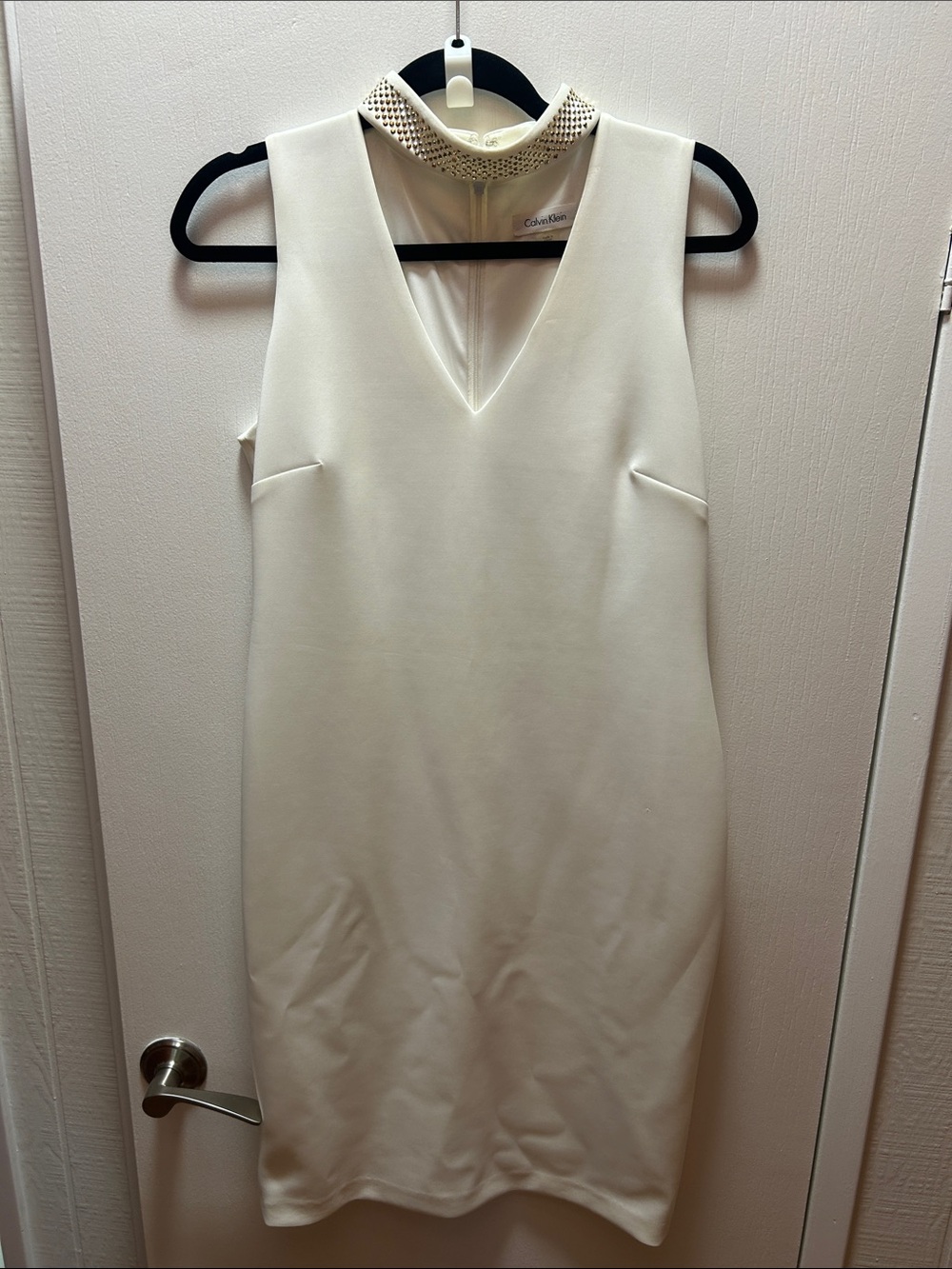 Calvin Klein Cream V-Neck Sleeveless Midi Dress